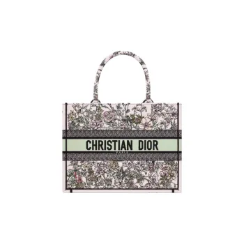 DIOR BookTote Cotton Handbag Medium Size Women's Pink Multicolor