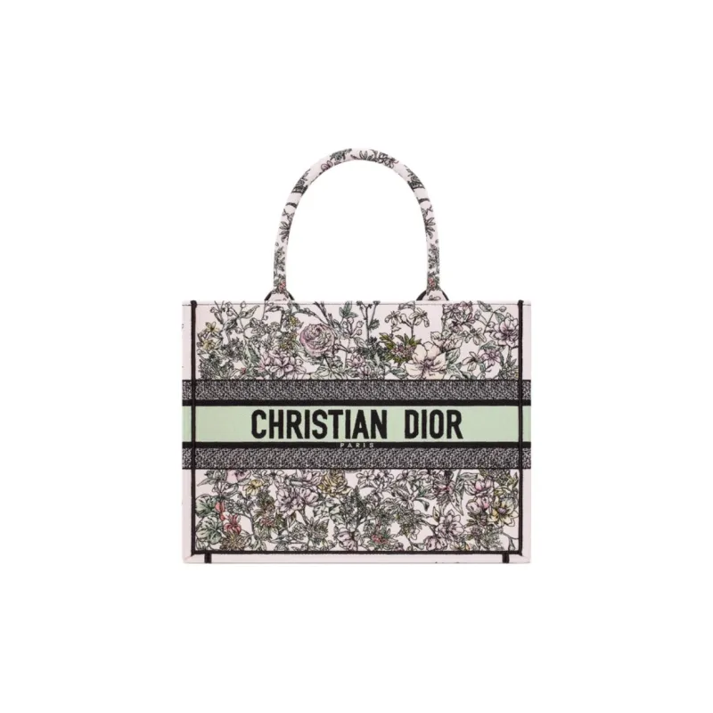 DIOR BookTote Cotton Handbag Medium Size Women's Pink Multicolor-0