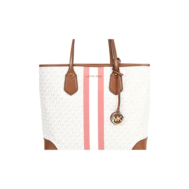 MICHAEL KORS Eva Canvas Mother And Child Tote Bag Handbag Women's Vanilla White & Fuchsia-2