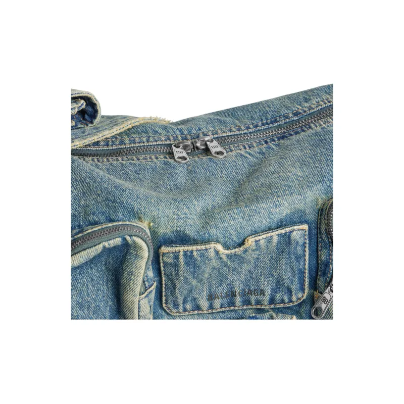 Balenciaga Superbusy Washed Denim Messenger Bag, Shoulder Bag Men's Vintage Blue-4