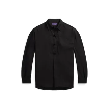 Ralph Lauren Purple Label Chinese New Year Silk Linen Popover Shirt Men's Black