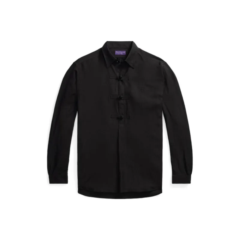 Ralph Lauren Purple Label Chinese New Year Silk Linen Popover Shirt Men's Black-0