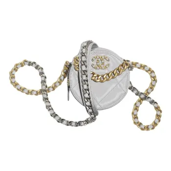CHANEL 19Bag Calfskin Evening Bag, Round Bag, Clutch, Shoulder Bag, Crossbody Bag Women's Silver
