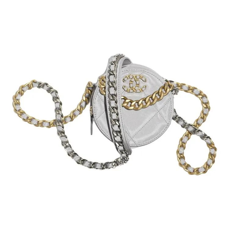 CHANEL 19Bag Calfskin Evening Bag, Round Bag, Clutch, Shoulder Bag, Crossbody Bag Women's Silver-0
