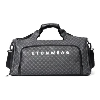 VIHUS PU Luggage Bag, Portable Gym Bag Unisex Black/Khaki