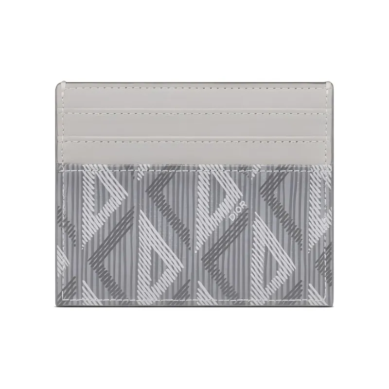 DIOR Smooth Cow Leather, Cotton, Gray Canvas Card Holder Card Holder Men's Gray-1