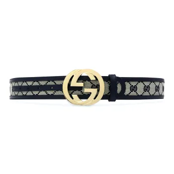 GUCCI Canvas Other Belt Unisex Dark Blue Width: 4cm