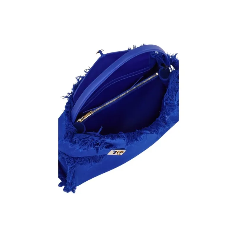 FERRAGAMO Hug Blended Material Handbag Large Size Women's Klein Blue-5
