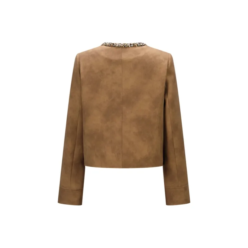 Three Quarters Cropped Coat Women's Brown-1