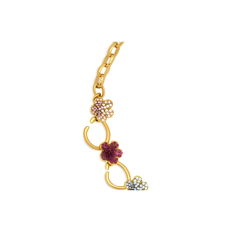 Oscar De La Renta Crystal Flower O Chain link Necklace-1