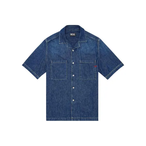 DIESEL D-Paroshort Logo-Embroidered Short-Sleeved Denim Shirt