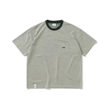 714STREET Striped Pocket Skin Friendly Comfortable Short Sleeved T Shirts Unisex
