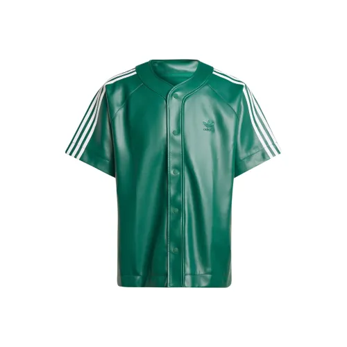 adidas originals Faux Leather Adicolor 3 Stripes Baseball Shirt Green