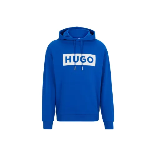 HUGO BOSS Relaxed-fit Hoodie In French Terry With Logo Print Sweatshirt Unisex Blue