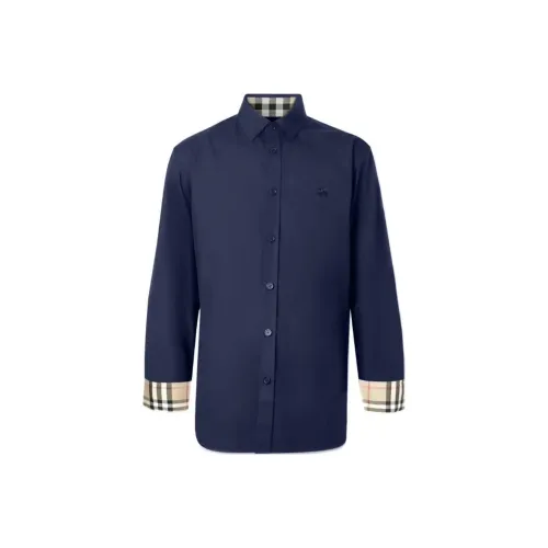 Burberry SS24 Men Logo Embroidered Single Breasted Shirt Dark Blue