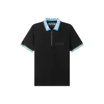 VERSACE JEANS COUTURE Logo intarsia Cotton Polo Shirt Black