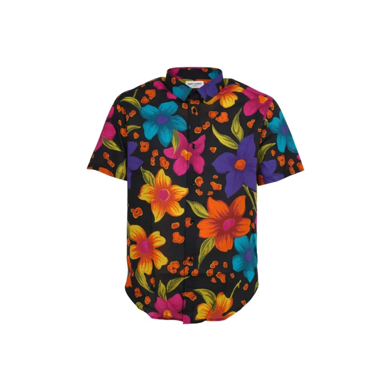 SAINT LAURENT Floral Printed Short Sleeved Shirt-0