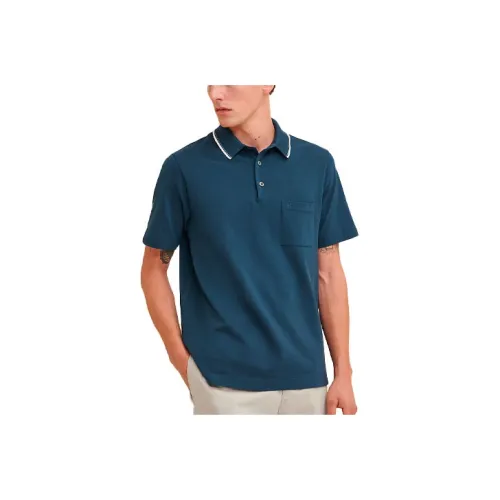 HERMES Polo Shirt Men's Deep Sea Blue