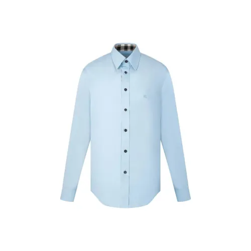 Burberry Men Solid Color Single Breasted Pointed Collar Long Sleeve Shirt Light Blue