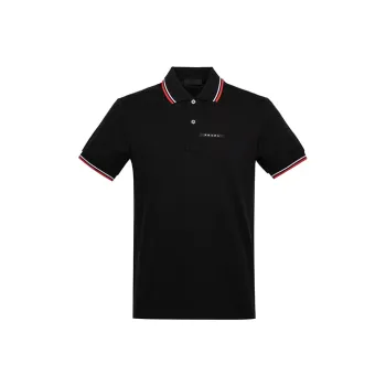 PRADA Men's Logo Patch Short Sleeve PK Shirt Black