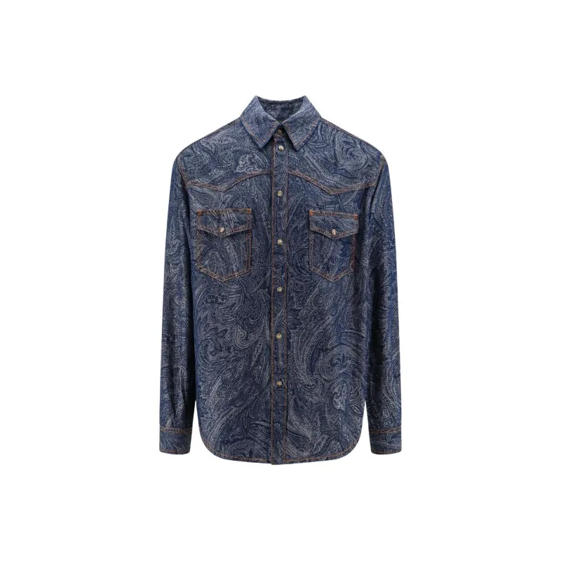 ETRO Paisley Jacquard Denim Shirt-0