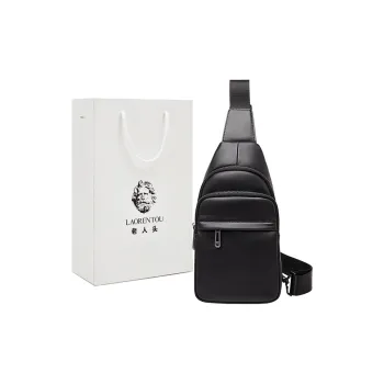 Old Man's Head Top Grain Cow Leather Sling Bag Men's Black