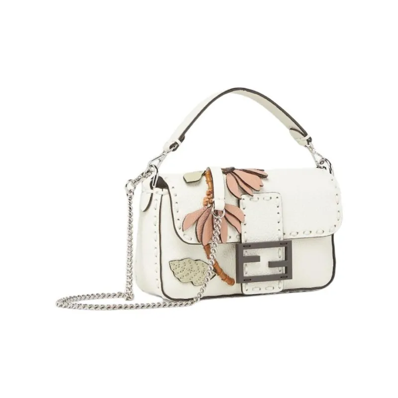 FENDI Baguette Leather One Shoulder Handbag Mini Women's White-1