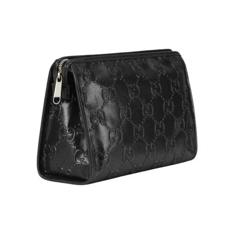 GUCCI Leather Makeup Bags Toiletry Bags Clutches Unisex Black-1