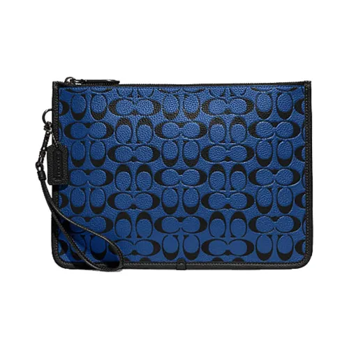 COACH Charter Cow Leather Wrist Bag Clutch Large Size Men's Blue