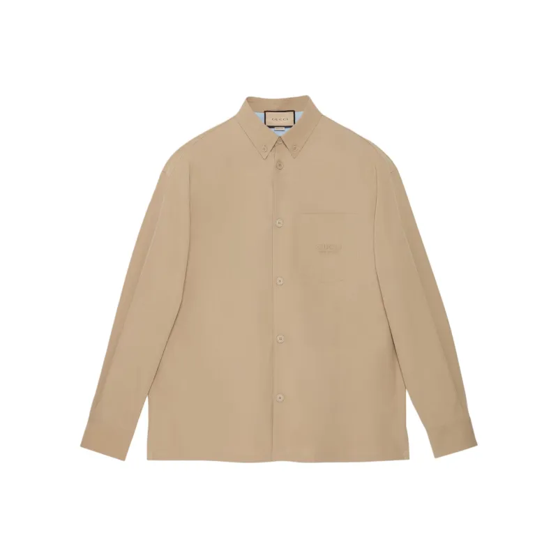 GUCCI Logo Embroidered Long Sleeve Shirt-0