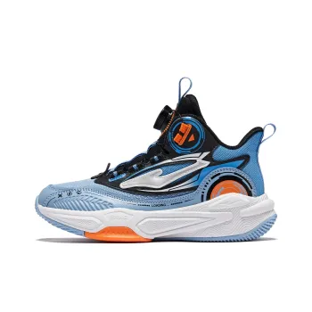 ERKE KIDS Zhige Slip Resistant Cushioning Abrasion Resistant Rebound Mid Top Basketball Shoes Blue Black Kids'