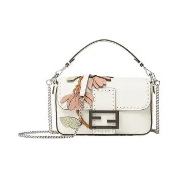 FENDI Baguette Leather One Shoulder Handbag Mini Women's White