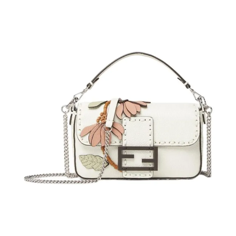 FENDI Baguette Leather One Shoulder Handbag Mini Women's White-0
