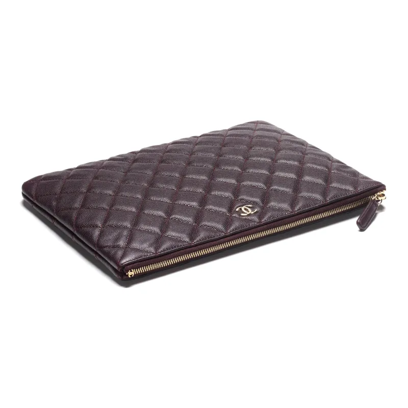 CHANEL 22K Autumn And Winter Embossed Calfskin With Grains Clutch Women's Dark Brown-1