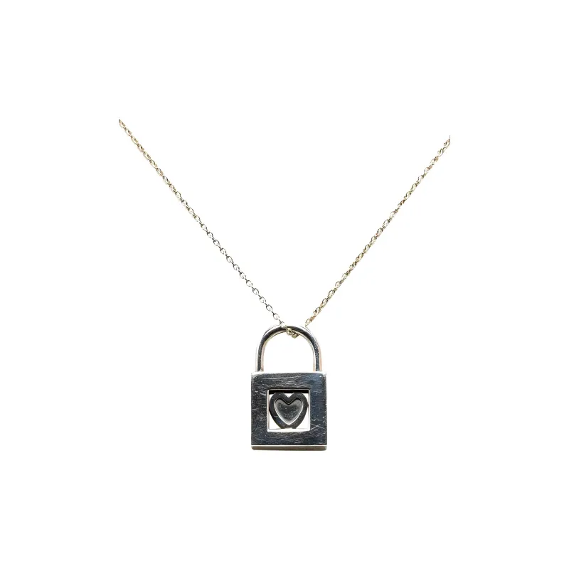 TIFFANY & CO. 20th Century Elsa Peretti Sterling Silver Padlock Heart Pendant Necklace-0