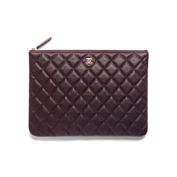 CHANEL 22K Autumn And Winter Embossed Calfskin With Grains Clutch Women's Dark Brown