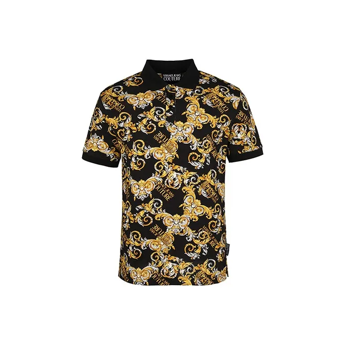 VERSACE JEANS COUTURE Men All Over Baroque Print Polo Shirt Black-0