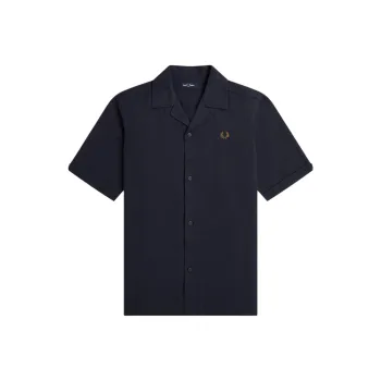 FRED PERRY Linen blend Revere Collar Shirt Men's Marine Blue