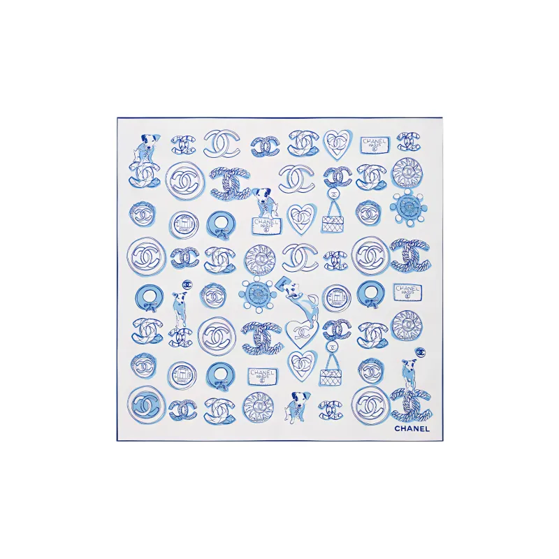 CHANEL Silk Scarves Women's Blue-0