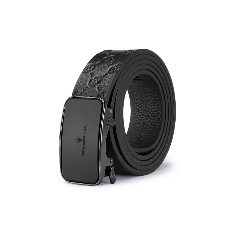 Maserati Top Grain Cow Leather Belts Men's Black Width 3.5cm-0