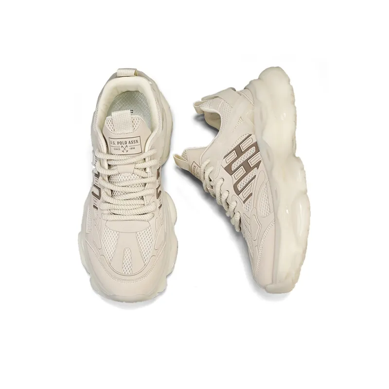 U.S. POLO ASSN. Cushioning Slip Resistant Breathable Height Increasing Coverage Low Top Chunky Sneakers Men's Ecru-5