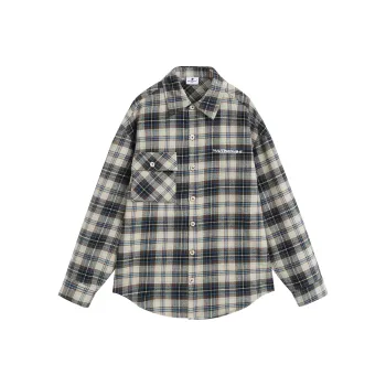 WAITINGWAVE Shirt Unisex Beige Blue Plaid