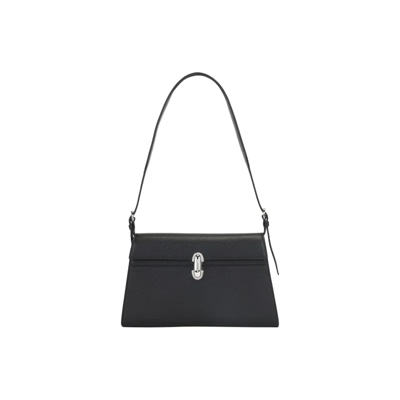 SAVETTE Grain Leather Shoulder Bag Women's Black-0