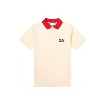 GUCCI Men Contrast Collar Logo Short Sleeve Polo Navy