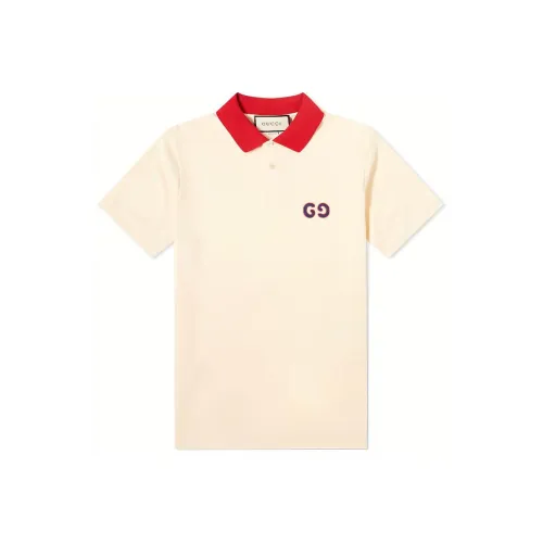 GUCCI Men Contrast Collar Logo Short Sleeve Polo Navy