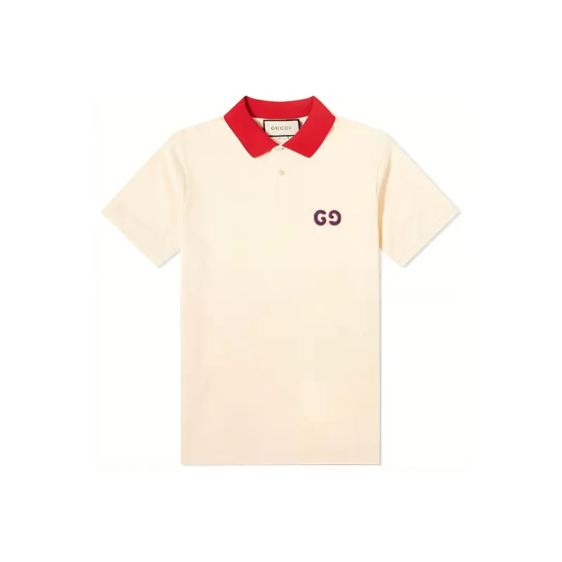 GUCCI Men Contrast Collar Logo Short Sleeve Polo Navy-0