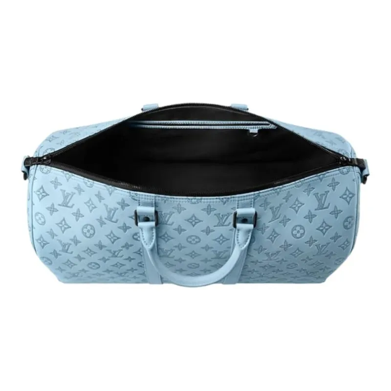 LOUIS VUITTON Embossed Calfskin Travel Bag Unisex Blue-6