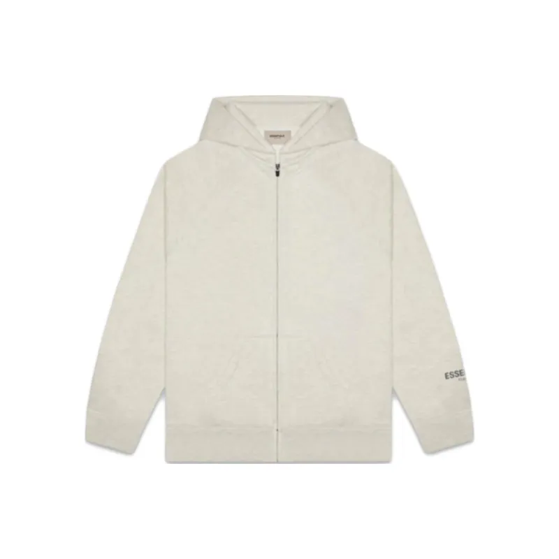 Fear Of God 3D Silicon Applique Full Zip Up Hoodie Oatmeal Heather-0