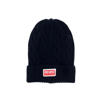 KENZO Logo Patch Cable Knitted Beanie