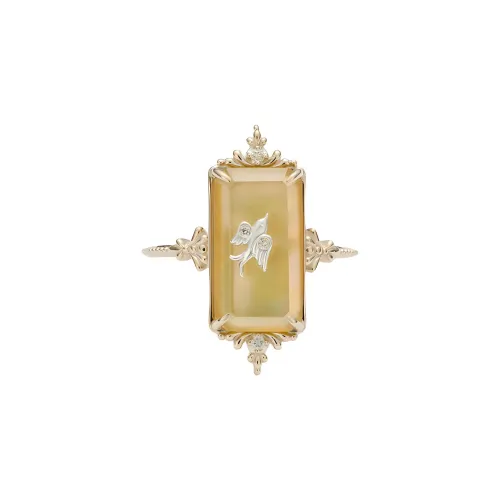 Agete K10 Citrine Diamond Silver Shell Rings Women's Yellow